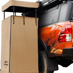 Car Side Awning Shower Tent with Roof & LED Light – Waterproof Portable Bathroom  