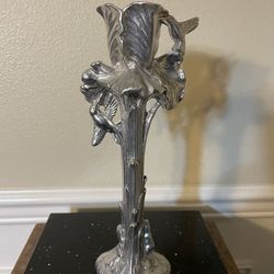 Arthur Court 1990s Bunny & Hummingbird Pewter Candlestick 12”