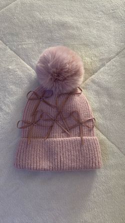Pink Knit Beanie with Pom Pom