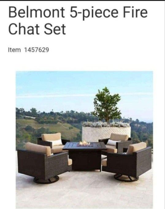Patio Fire Pit Chat Set 5 Piece ( 4 Swivel Chairs & Fire Table Outdoor Furniture By Abbyson