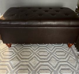 Dark Brown Faux Leather Storage Ottoman