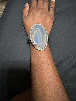 Periwinkle agate silver bracelet and Ring Set