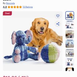 Nocciola Patchwork Pals Elephant & Ball Variety Pack Tough Squeaky Interactive Dog Toy,