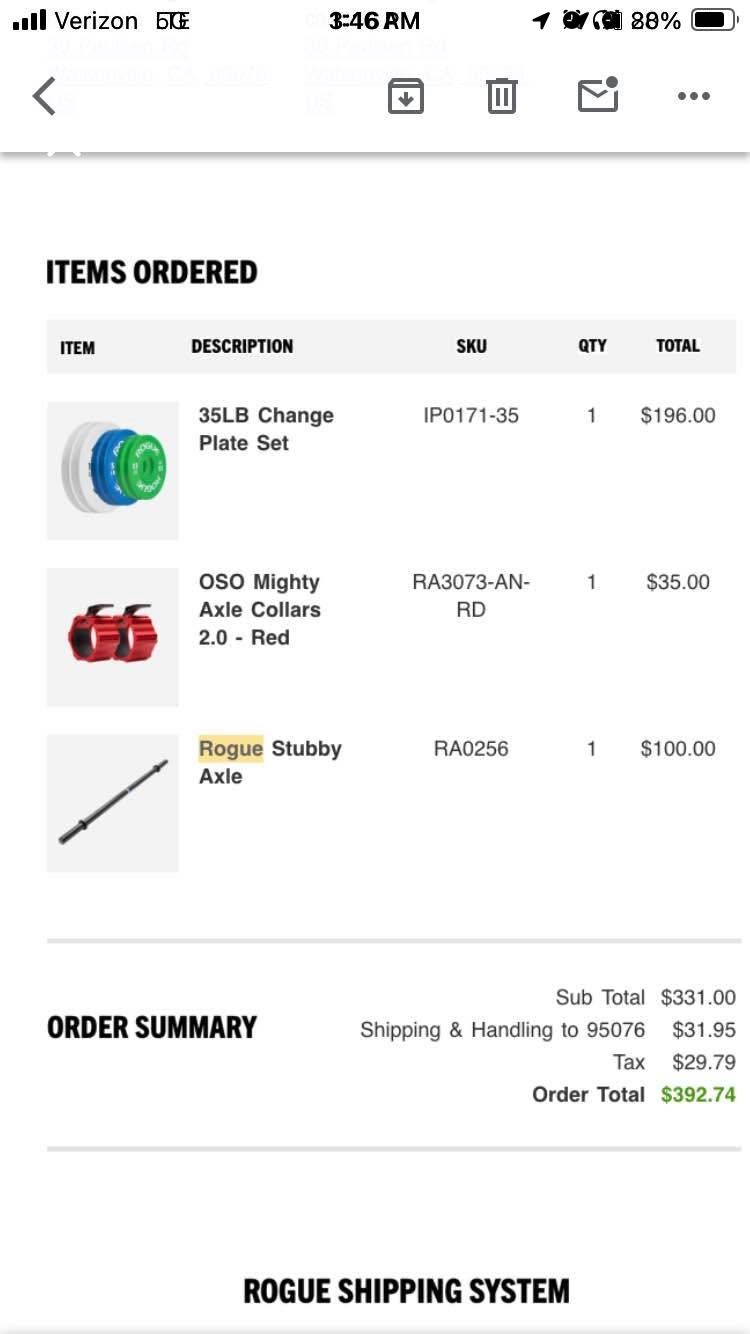 Rogue fitness, hex dumbells, change plates, bumper plates