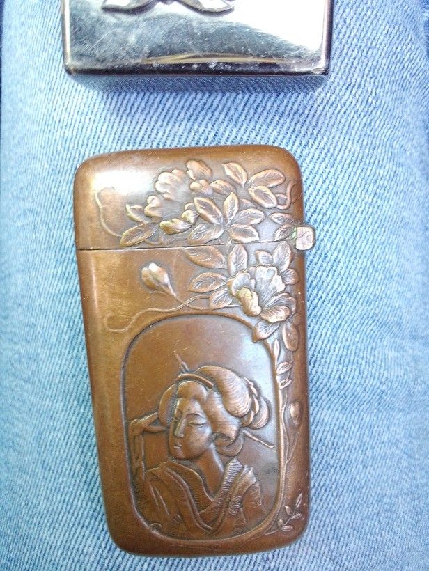 Antique Vintage Brass Geisha Match Case