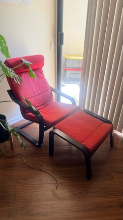 IKEA Red Lounge Chair with Matching Ottoman / Footstool