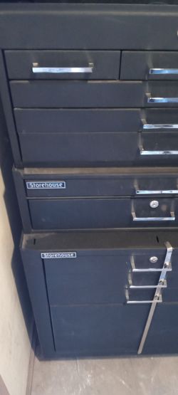 Storehouse metal 27 in three piece stackable tool boxes sliding drawers on Wheels like new