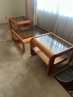 Oak coffee tables and 2 end tables