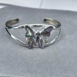 Vintage Alpaca Abalone Butterfly Cuff Bracelet Boho Artisan Jewelry