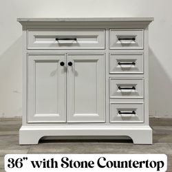 36‘’ Solid Wood Bathroom Vanity Cabinet with Stone Countertop