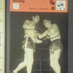 1979 Sportscaster Jean Stock Vs Robert Charron 1949 Boxing Boxer Bloodiest Fight Sports Photo Large Over-sized Card HTF Collectible Vintage Italy