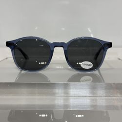 Garrett Leight Riley Transparent Blue Acetate Polarized Sunglasses 