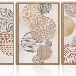 Mid Century Framed Modern Geometric Minimalist Wall Art. (Set 3) 16x24 Inch each.