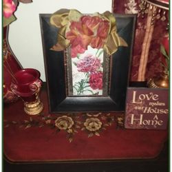X3 VINTAGE ORNATE FRAMED FLORAL FLOWER ROSE BOUQUET PICTURE ART TABLE DISPLAY LOVE HOME VASE DECOR