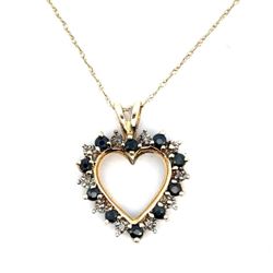 10k Yellow Gold Necklace With Sapphire And Diamond Heart Pendant GP3082394