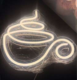 Coffee Bar Neon Sign LED Wall Art Cafe Christmas Decor, Coffee Modern Coffee Light Design, White Glow Pub Party Decorations, Hanging Wall Mount, Resta