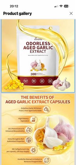 VivoNu Aged Garlic Extract Capsules, Odorless Garlic Supplements with Magnesium, Chromium, B1 & B9, Supports Immune Health & Heart Function| 2 Years M