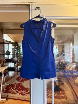 Blue Sleeveless Button-Front Ruffle Blouse