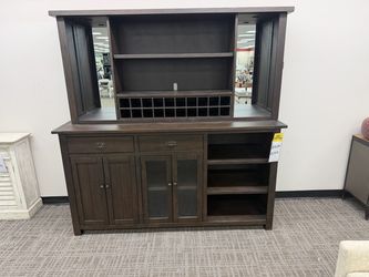 Server / Buffet with Wine Hutch - Dark Espresso Brown | Sideboard | Credenza