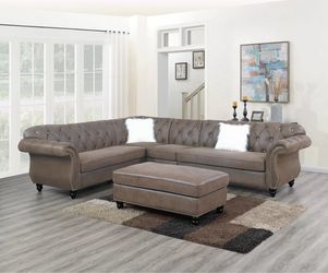 Grey or brown faux leather sectional with pillows Ottoman NOT included brand new in box firm price $699