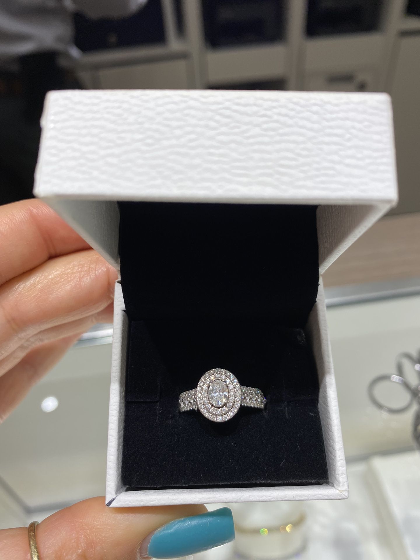 Beautiful 14K White Gold Diamond Double Halo Ring