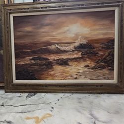 Waves Crashing Original Oil Painting By Cross (44×33