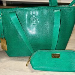 Ralph Lauren Green Leather Embossed Lizard Purse