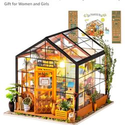 Rolife DIY Miniature Dollhouse Kit,Green House with Furniture and LED,Wooden Dollhouse Kit,Best Birthday and Valentine's Day Gift for Women and Girls
