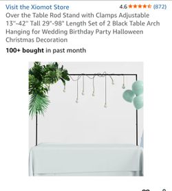 2  Over the Table Rod Stand with Clamps Adjustable 13''-42'' Tall 29"-98" Length Set of 2 Black Table Arch Hanging for Wedding Birthday Party Hallowee