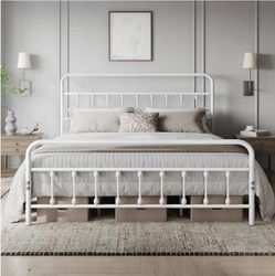 Classic Metal Platform Bed Frame Mattress Foundation with Victorian Style Iron-Art Headboard/Footboard/Under Bed Storage/No Box Spring Needed/King Siz