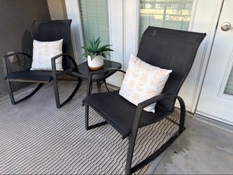 Patio Rocking Chair Set — Table, Rug & Pillows Included