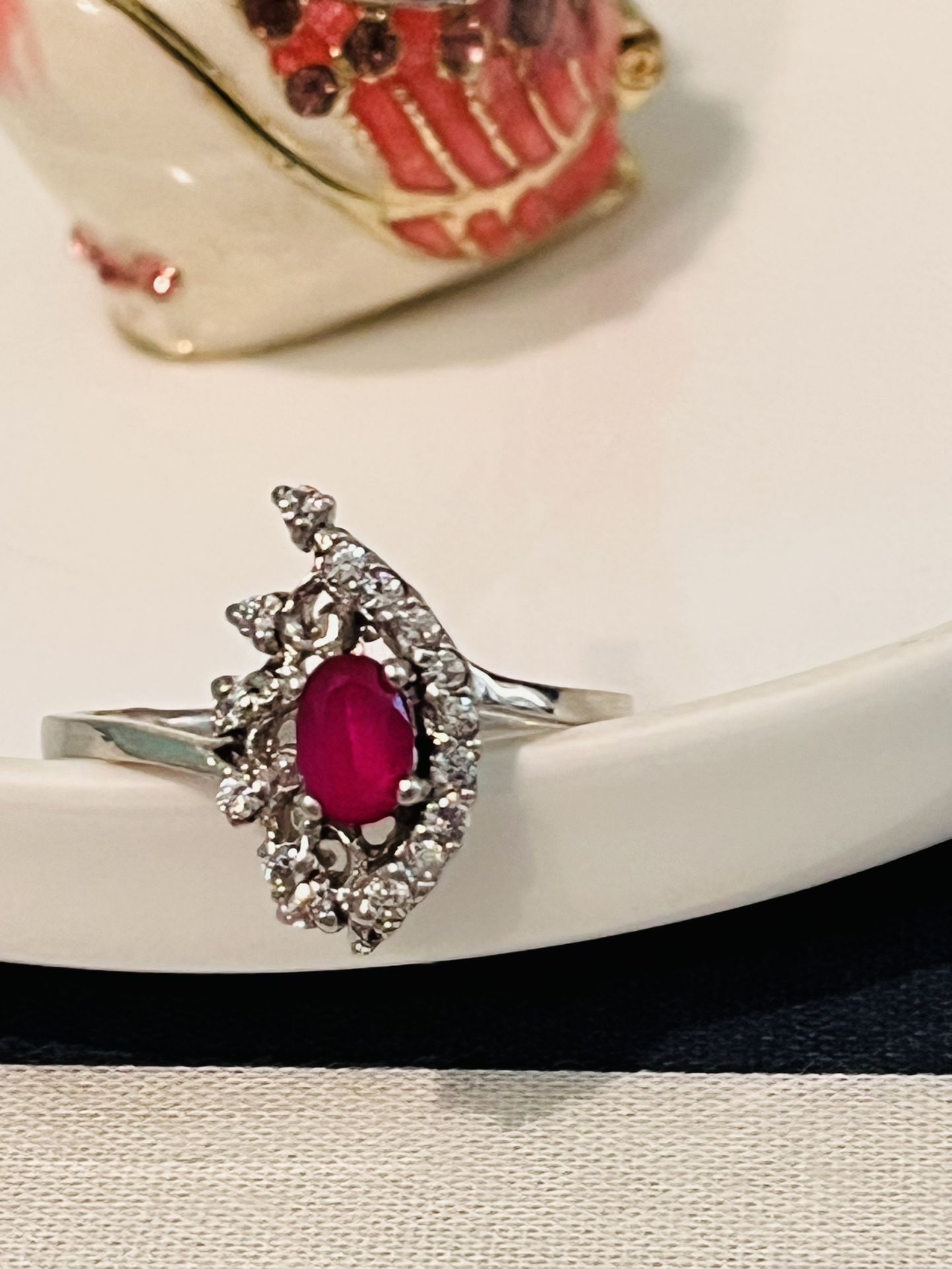 925 Silver Rubi And Diamond Ring Size 9