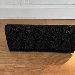 Black Beaded Clutch, white shell sharp Clutch