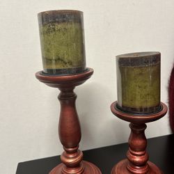 Two Red Wood Holder Candle , from Pier One Store