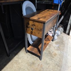 Side Table, 2-Tier Nightstand with Drawer, Narrow End Table for Small Spaces