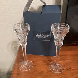 Waterford Marquis Crystal Canterbury 8.5” Candlesticks / Set Of Two /