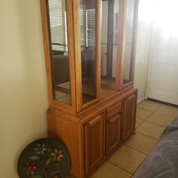 Wood HUTCH with Glass Shelves