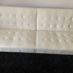 Modern White Leatherette Convertible Sofa Bed Futon