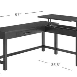 L Shape Corner Desk w/ Lift-desk top- Gray Color Solid Wood