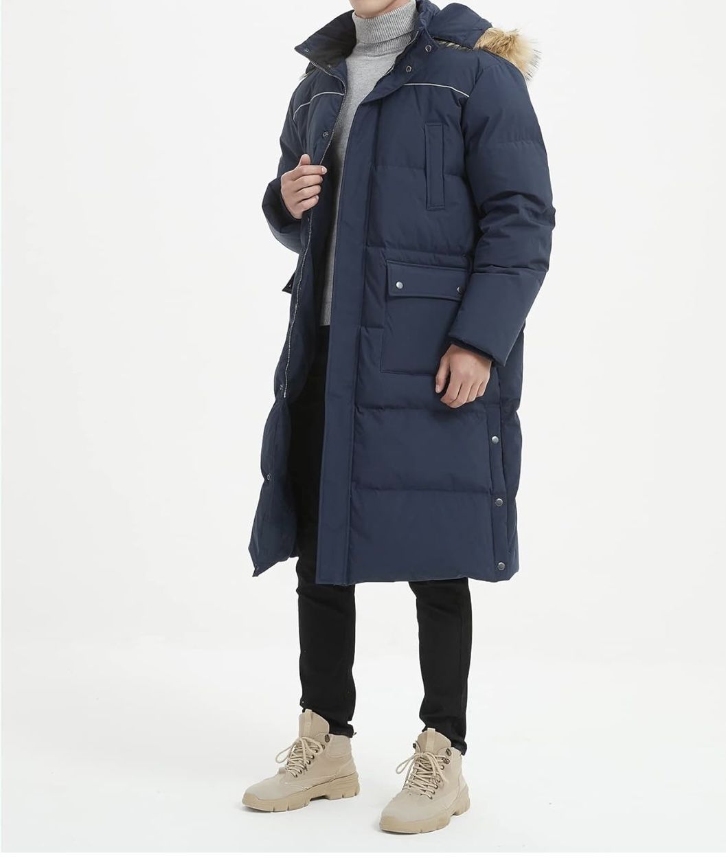 Navy Blue Men’s Long Down Coat - 3XL