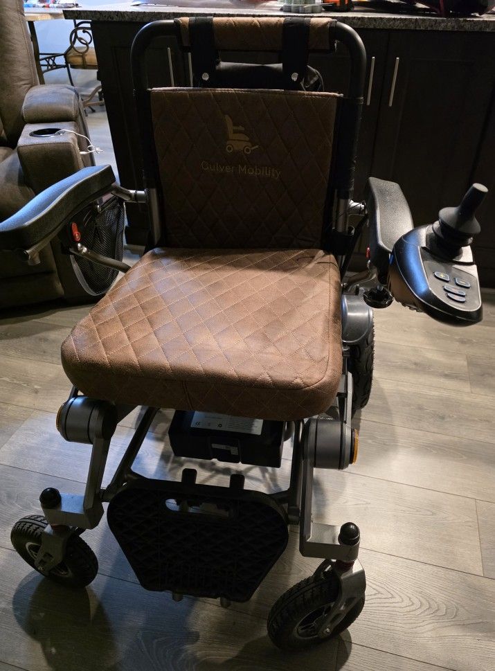 WOLF Brown Folding Electric Wheelchair, 330lbs Capacity, 13mi Range