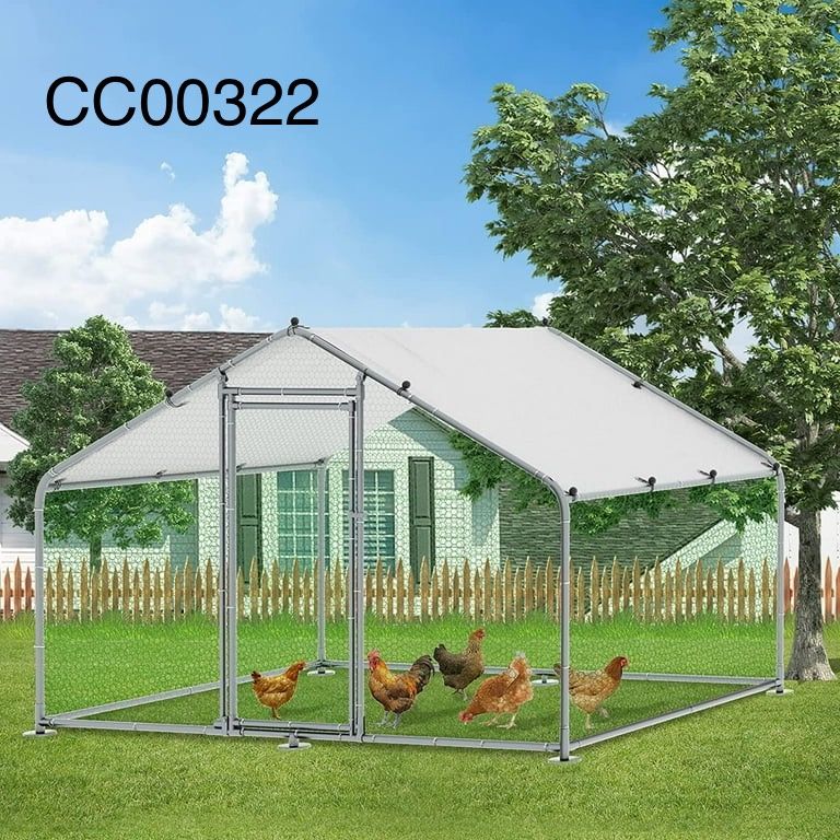 Large Metal Chicken Coop Run, Walk-in Poultry Cage Chicken Run Pen, Duck Rabbits House Spire Shaped Coop with Waterproof Anti-UV Cover for Outdoor Far