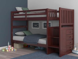 "Discovery World Furniture 2814 Merlot Twin over Twin Staircase Bunk Bed"