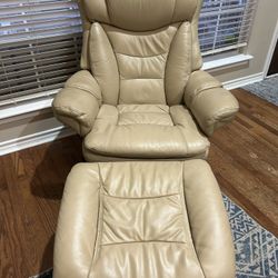 2 BarcaLounger Leather Recliners With Ottomans 