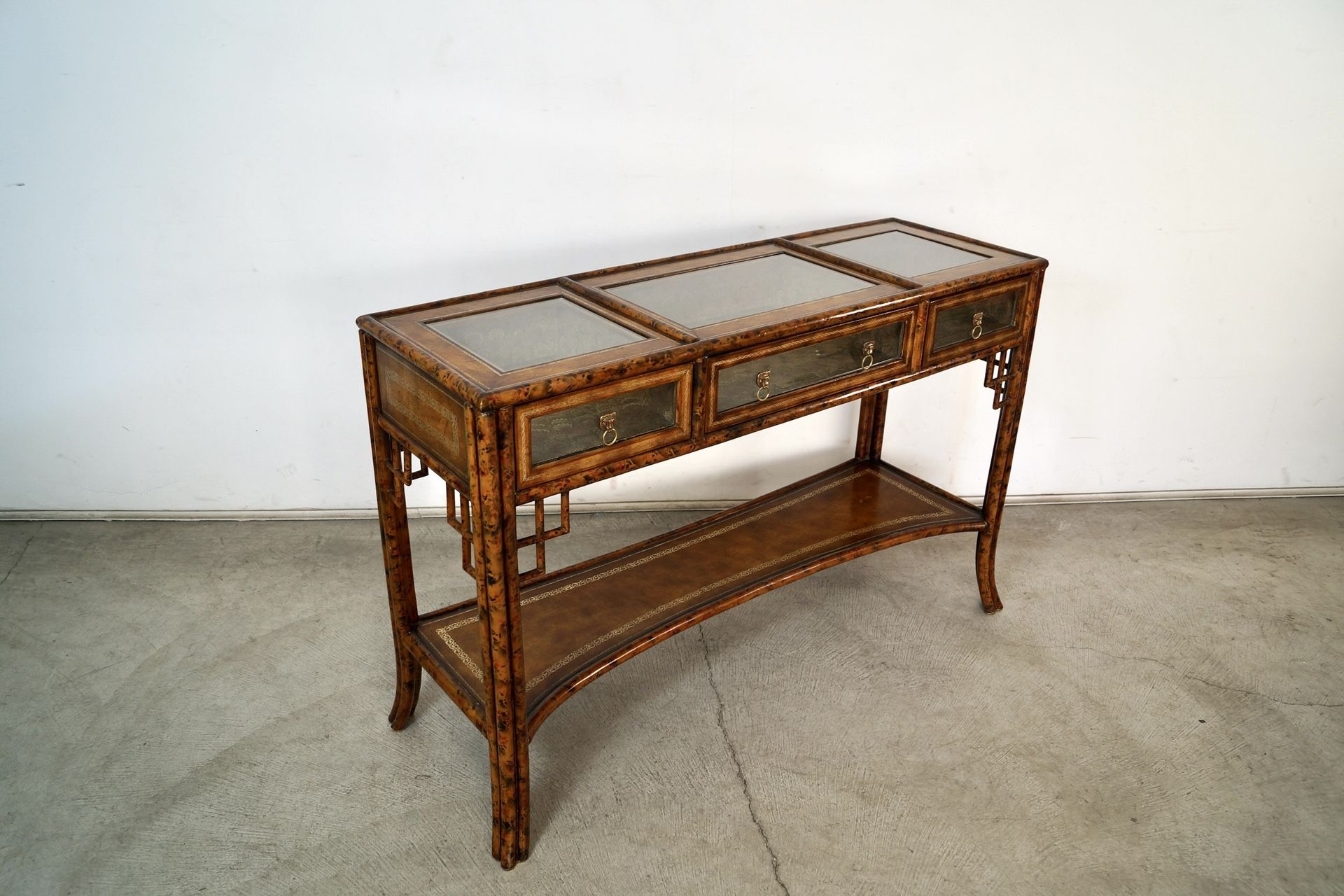 1960βs Hollywood Regency Rattan Console Table Display Case