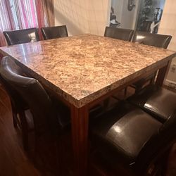 Marble Dining Room Table With 8 Leather Chairs Real Wood And Marble