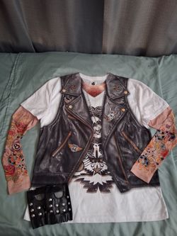 Halloween Biker Costume Shirt with Tattoo Sleeves