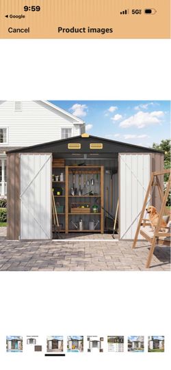 IRONCK 5.7x5.7FT Outdoor Storage Shed, Tool Shed, Dark Blue Galvanized Steel, Lockable Doors, Breathable Vent, Metal Garden Storage, Outdoor Shed, For