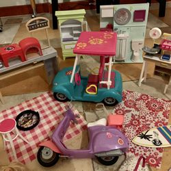 Huge Barbie Lot, Golf Cart, Scooter, Dolls, Several Play sets, Accessories, ETC