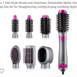 6 In 1 Hair Dryer Brush And volumizer, One-step Hot Air For Straightening Curling Drying Combing Styling